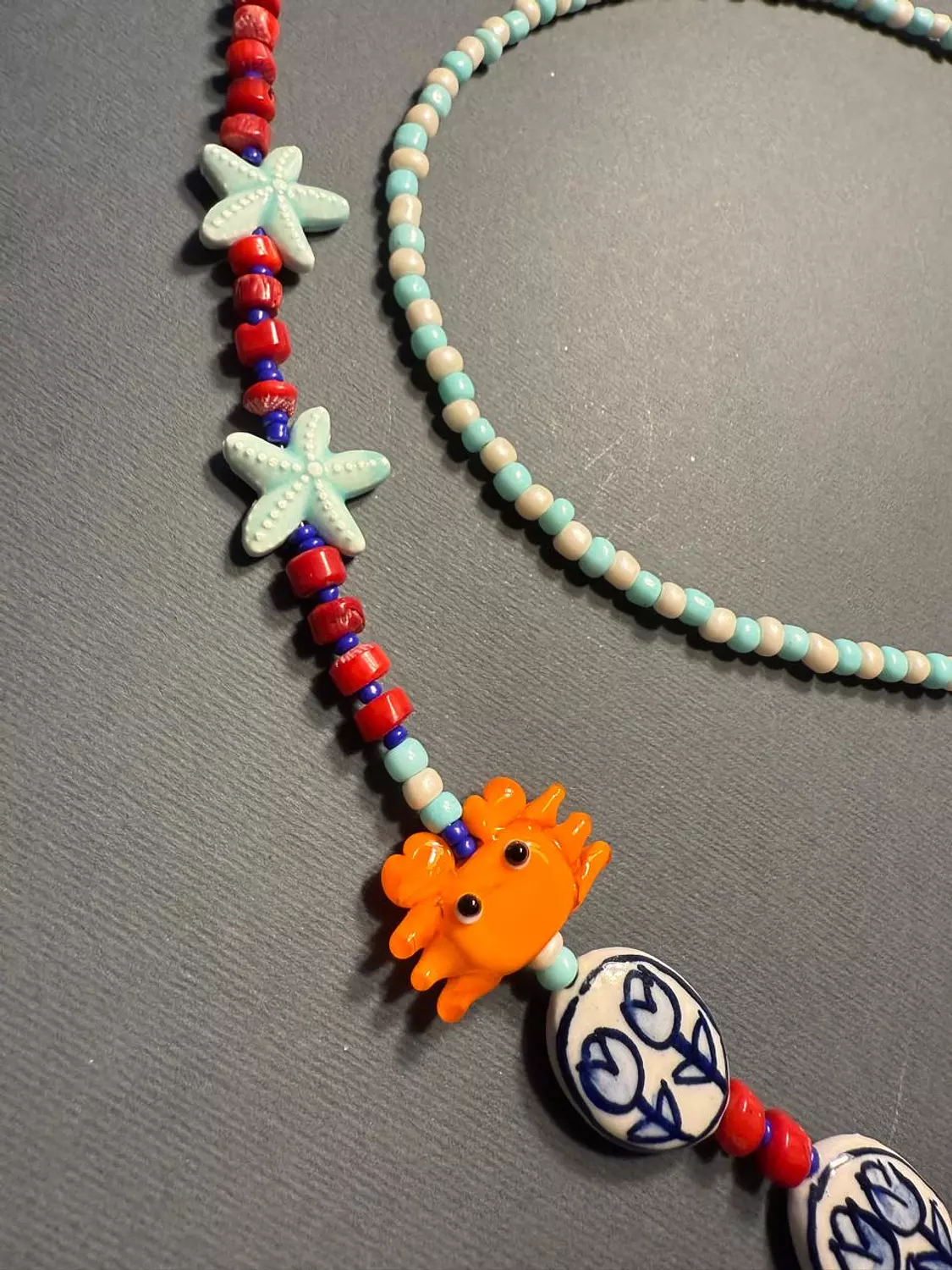 Long blue Fish necklace 2