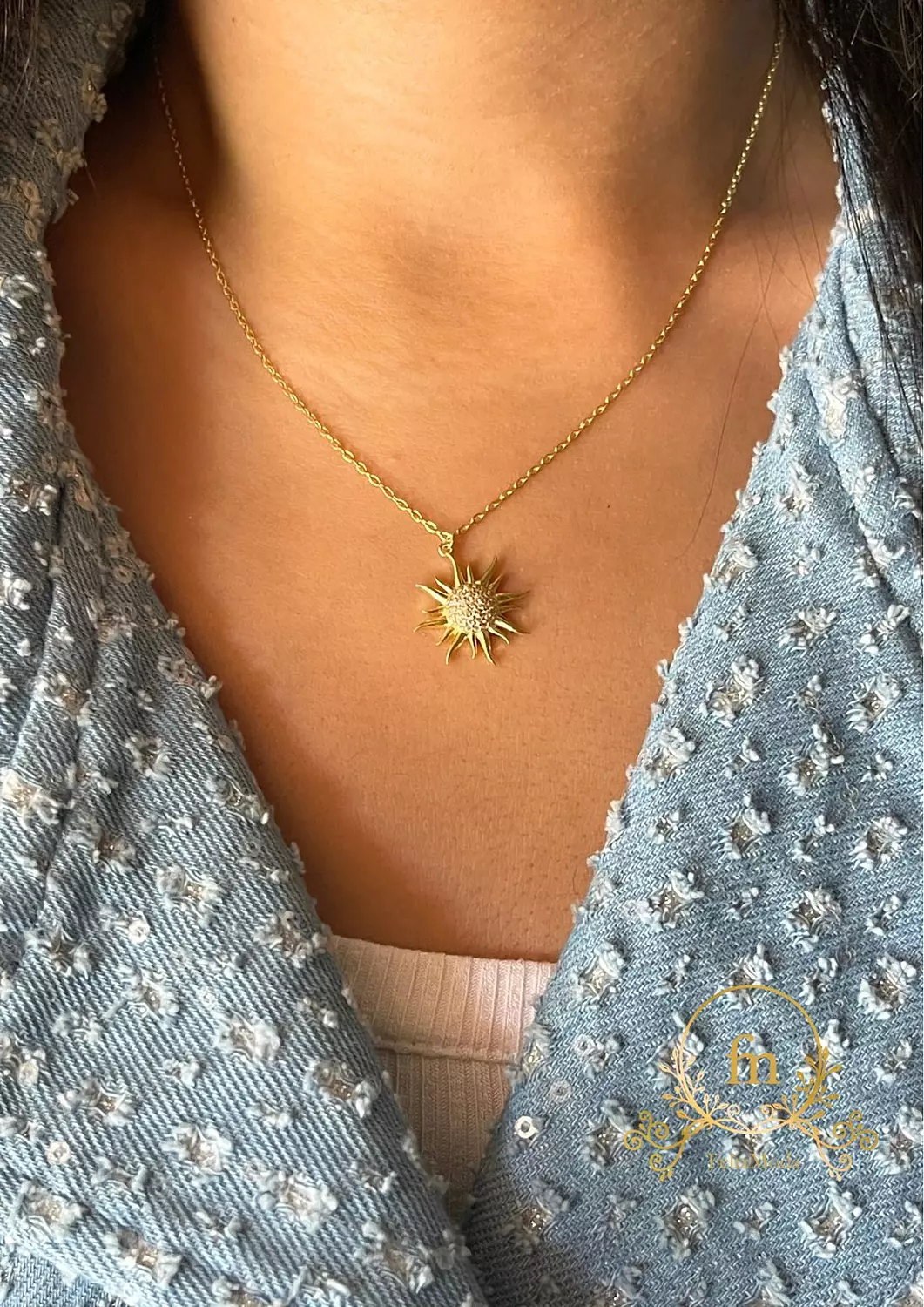 Shinny Sun silver necklace gold plated image