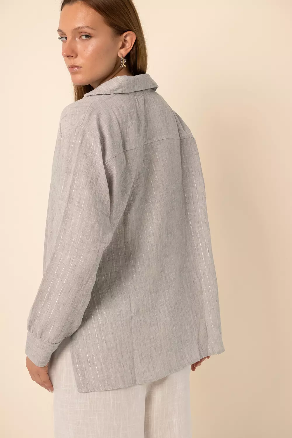 Oversized Shirt silver stripes - Light Grey 3