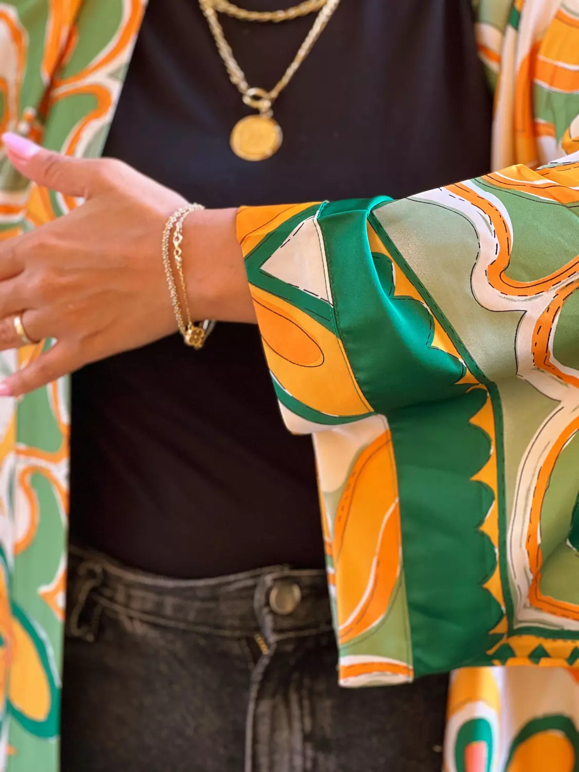 Flower kimono - Biege and Green  3