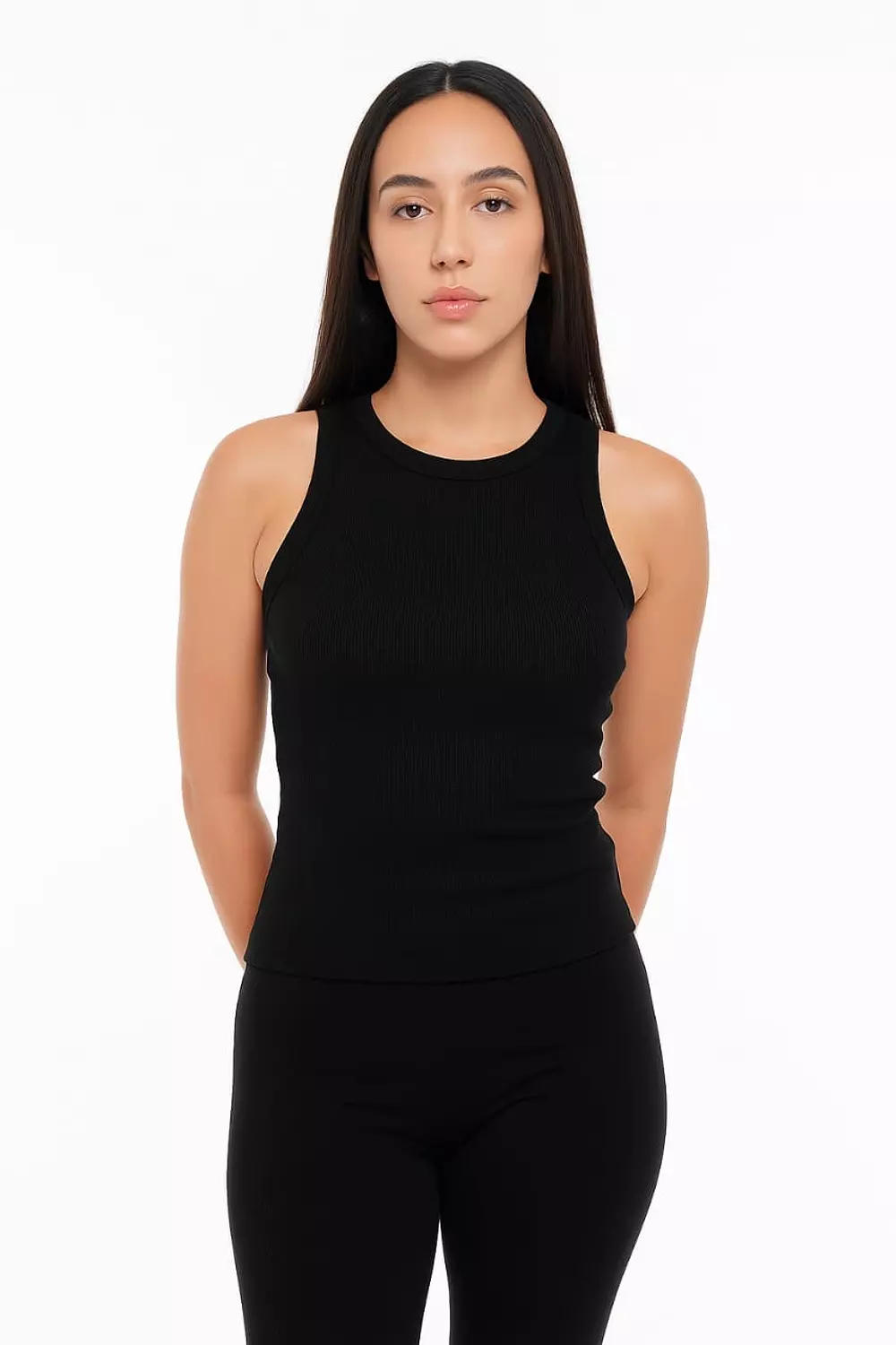 Crew Neck Tank Top- Black – sleek, classic essential 1