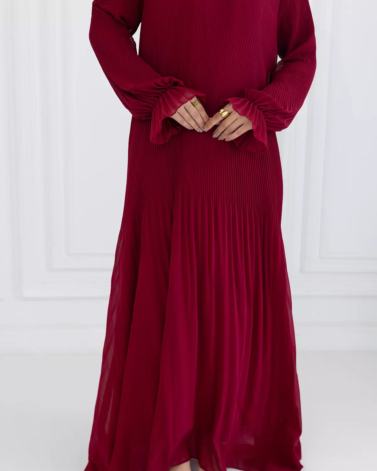 Chiffon Pleated Dress | Burgundy 4