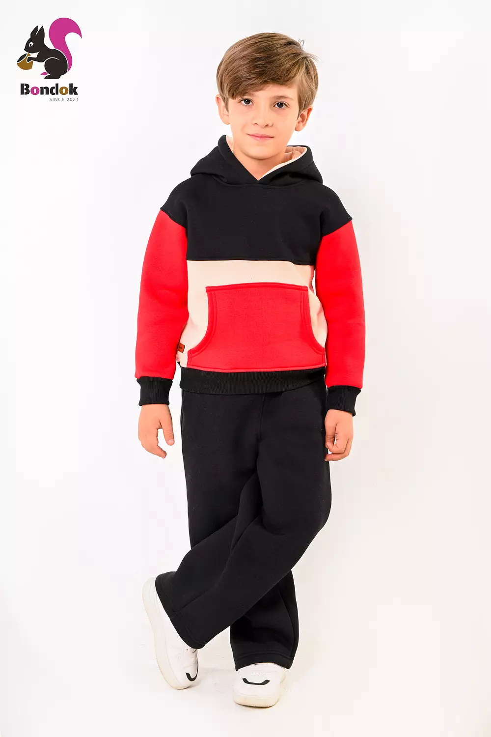 Kids Color-Block Hoodie Tracksuit Set – Warm meltone Top & Jogger Pants, Kangaroo Pocket, Soft Lining, Boys Winter Outfit (Ages 3–14) 5