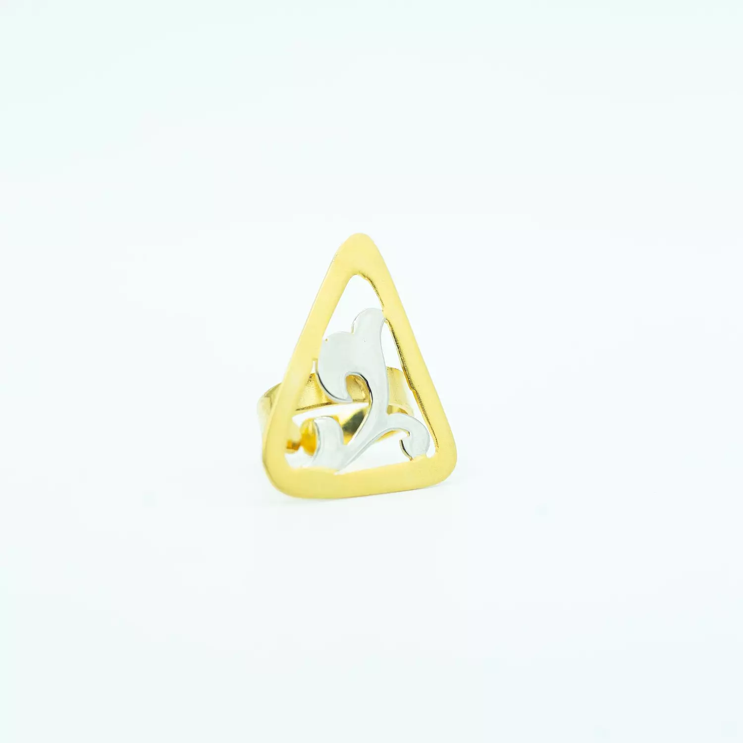 Hand-carved hollowed out copper ring, gold and silver plated - free size - lotus flower image