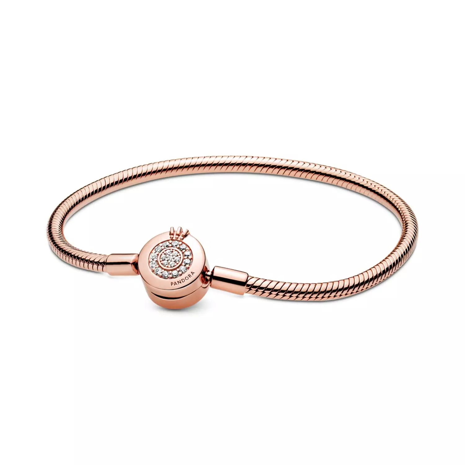 Snake chain 14k rose gold-plated bracelet and crown O clasp with clear cubic zirconia
