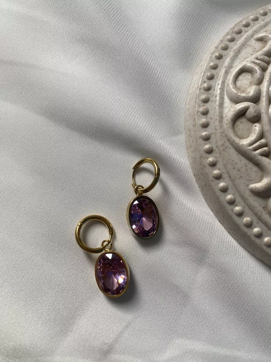 Pinkish Purple Stone Dangle Earrings image