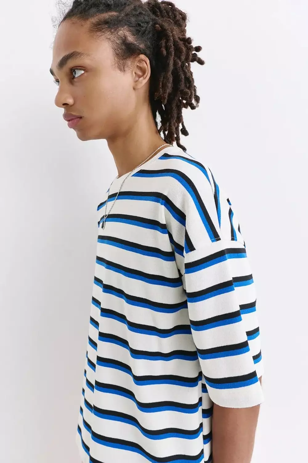 PULL&BEAR STRIPED SHORT SLEEVE T-SHIRT - BLUE 5
