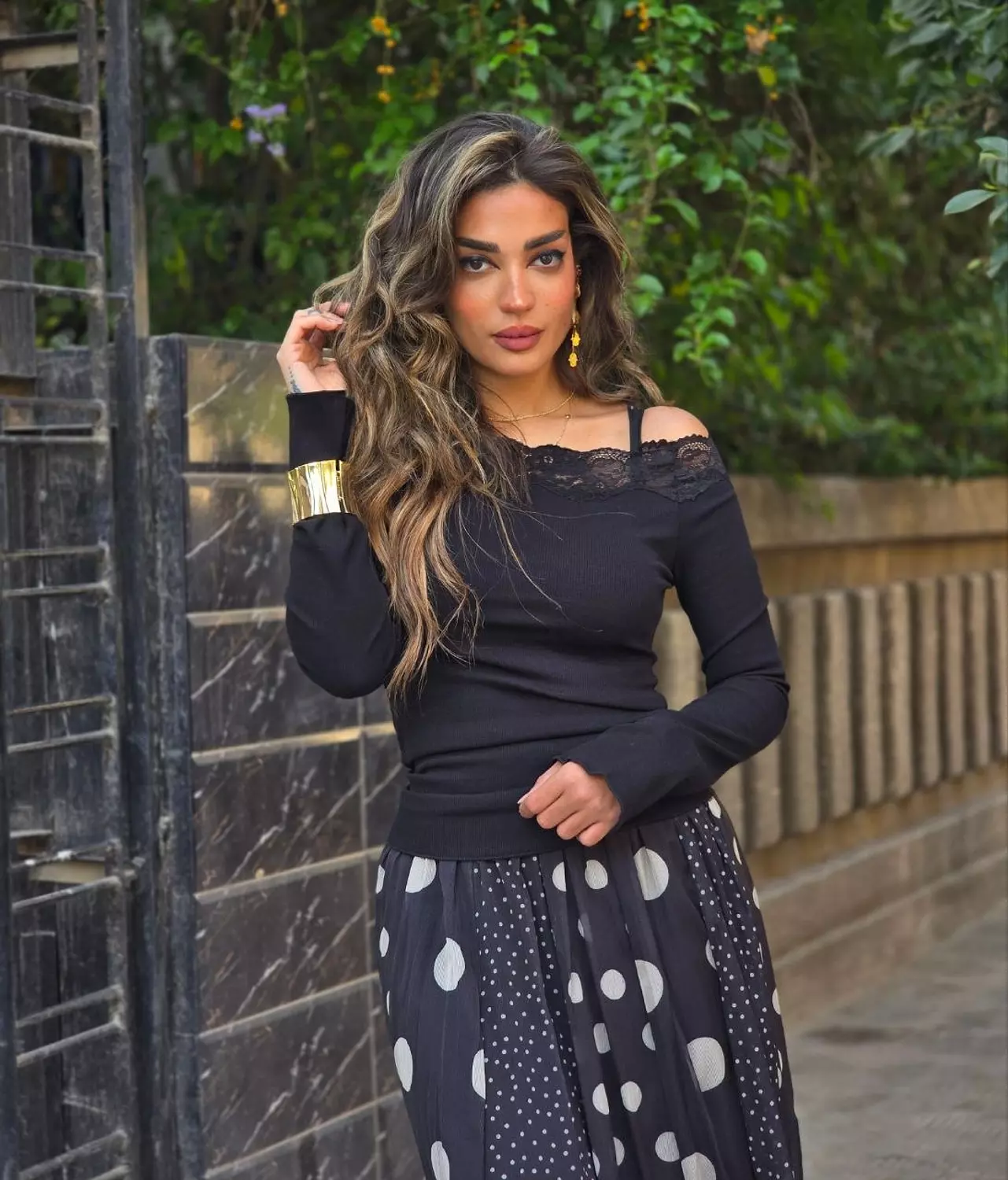 Black off shoulder lace top image