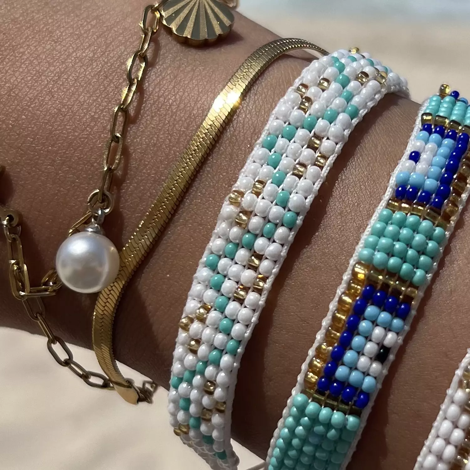 White/Turquoise beaded bracelet ( Middle )  image
