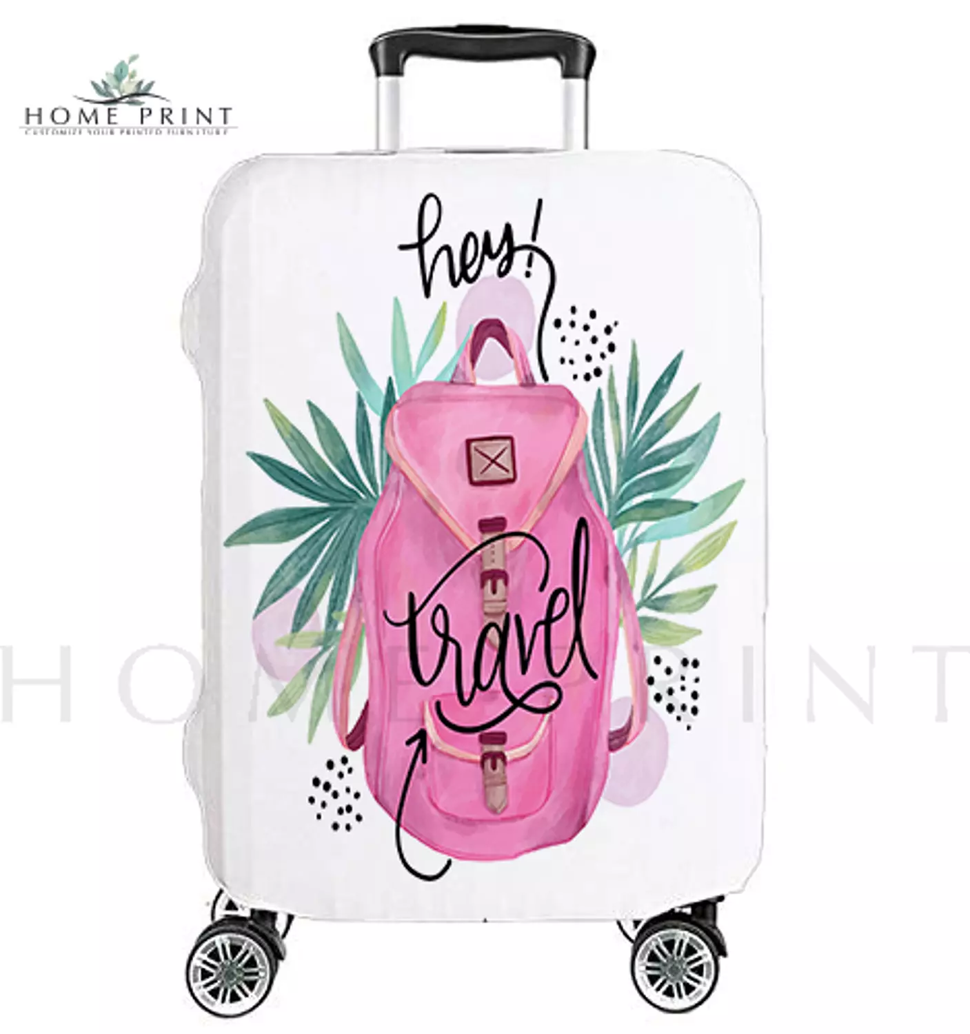 Suitcase Lycra Cover - Tree leaves - Pink and white Design  image
