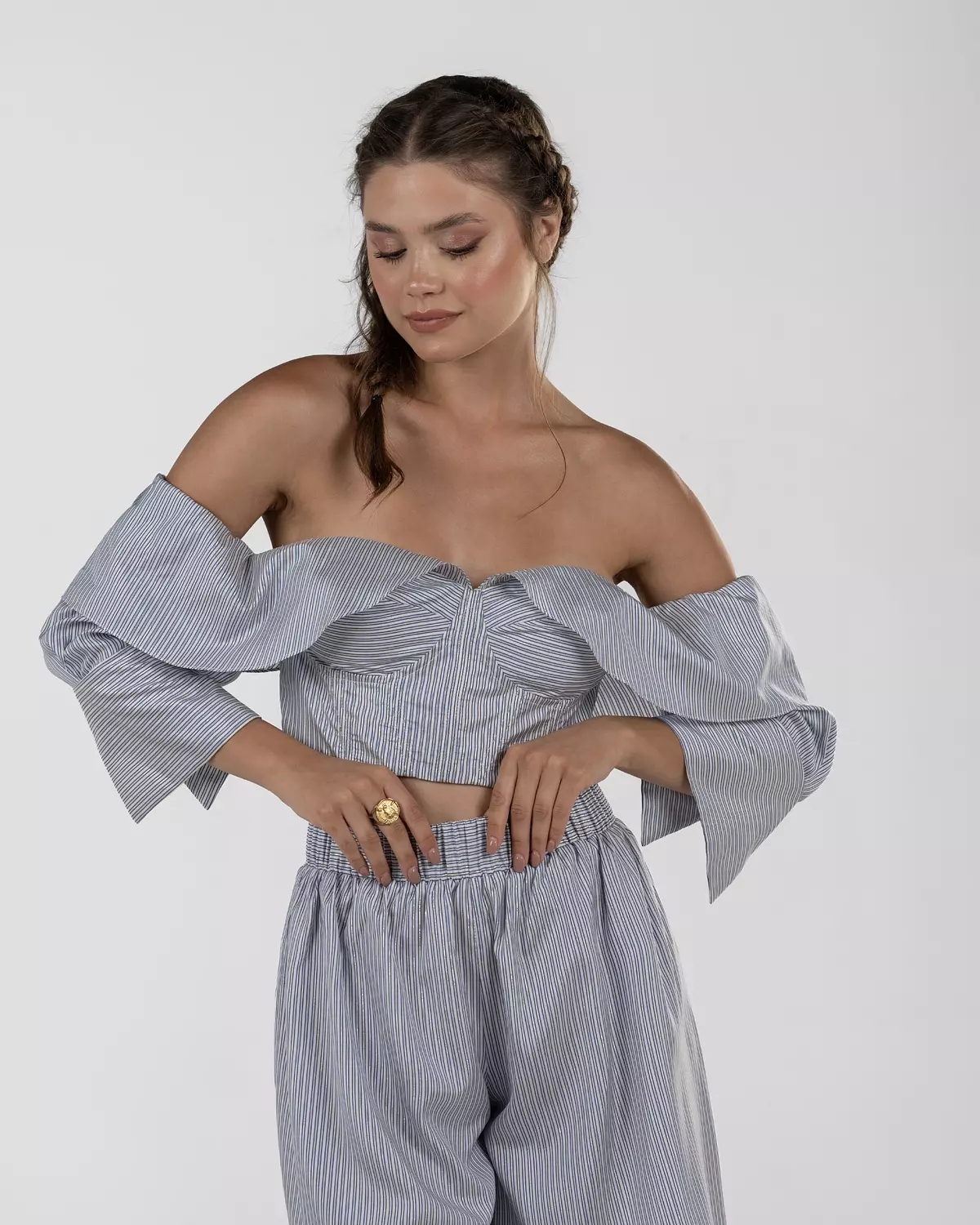 Refined Off-Shoulder Striped Corset Top image