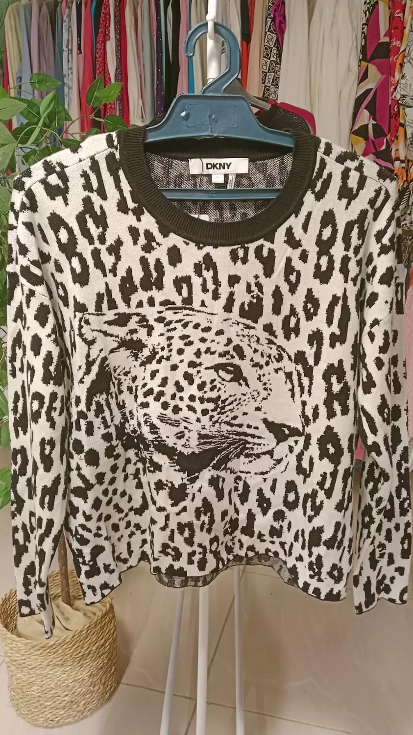 DKNY Animal Print Sweater – Black & White image