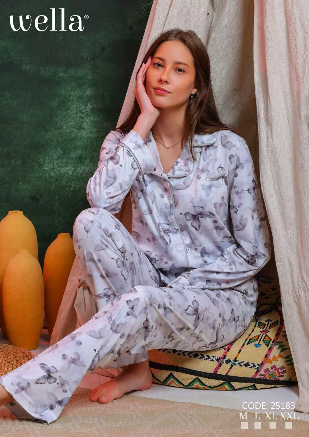 Silver butterfly Sleeve Button Pajamas