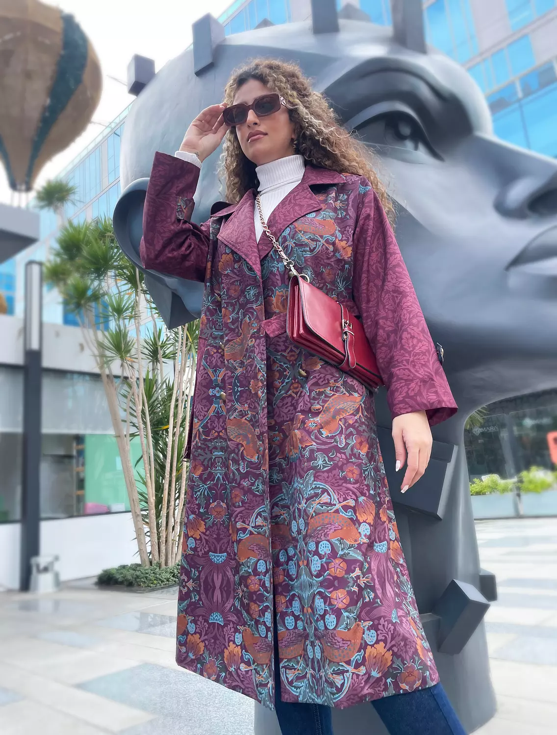 Burgundy Bird Trench Coat 3