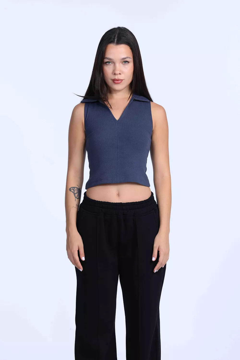 Charcoal grey Cut polo basic Top   1