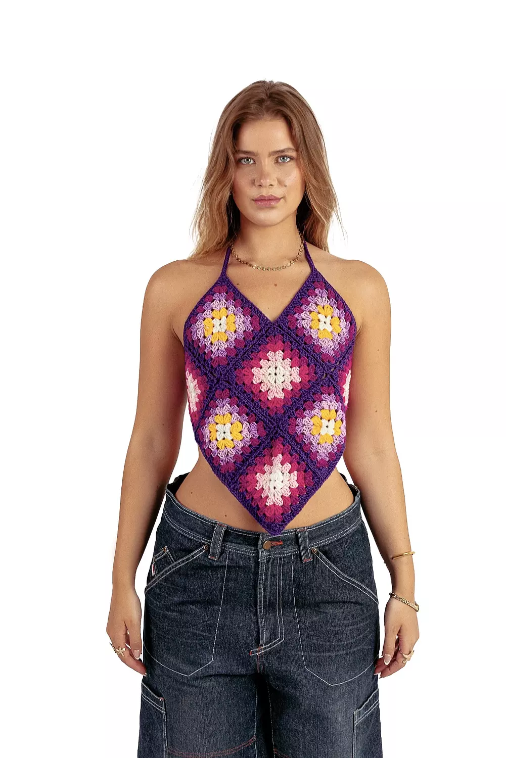 Backless granny square crochet top in purple image