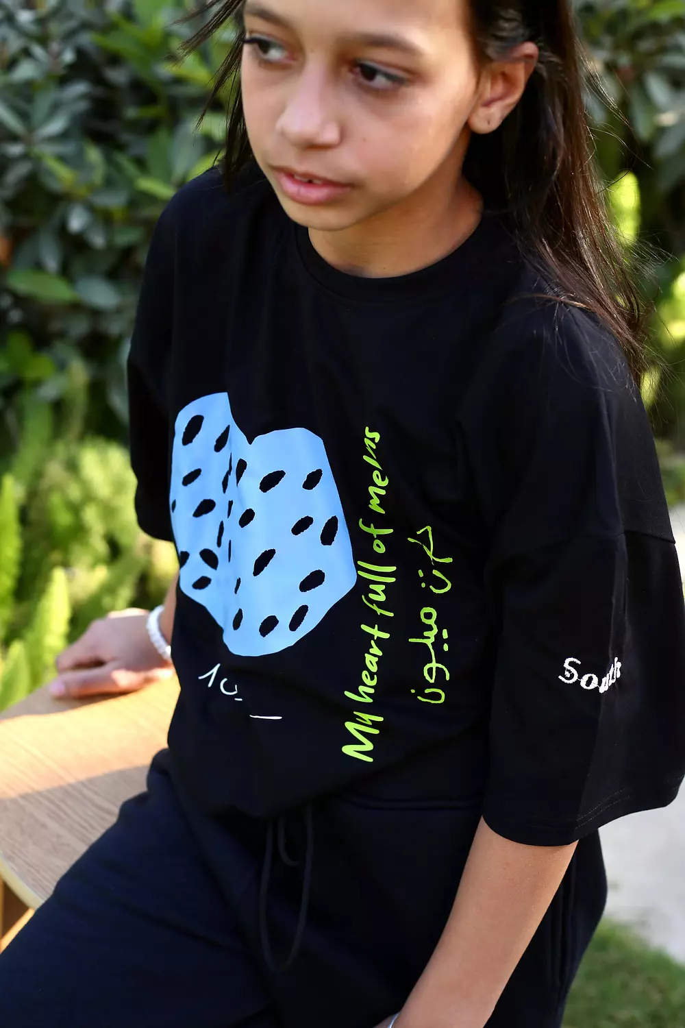 SOUTH Unisex HEART MELON Black cotton T-shirt hover image