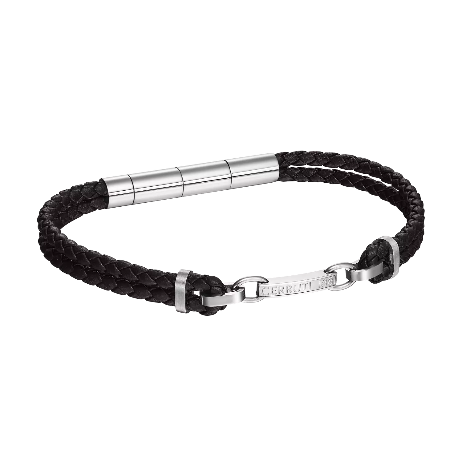 Sandro Brown Leather Bracelet with Stainless Steel Motif for Men 1