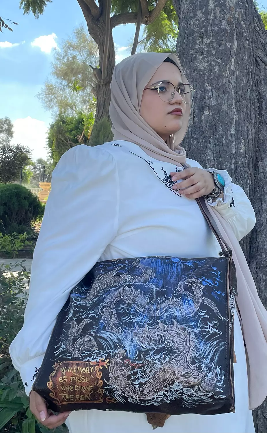 Treasure map real leather hand-made bag 2