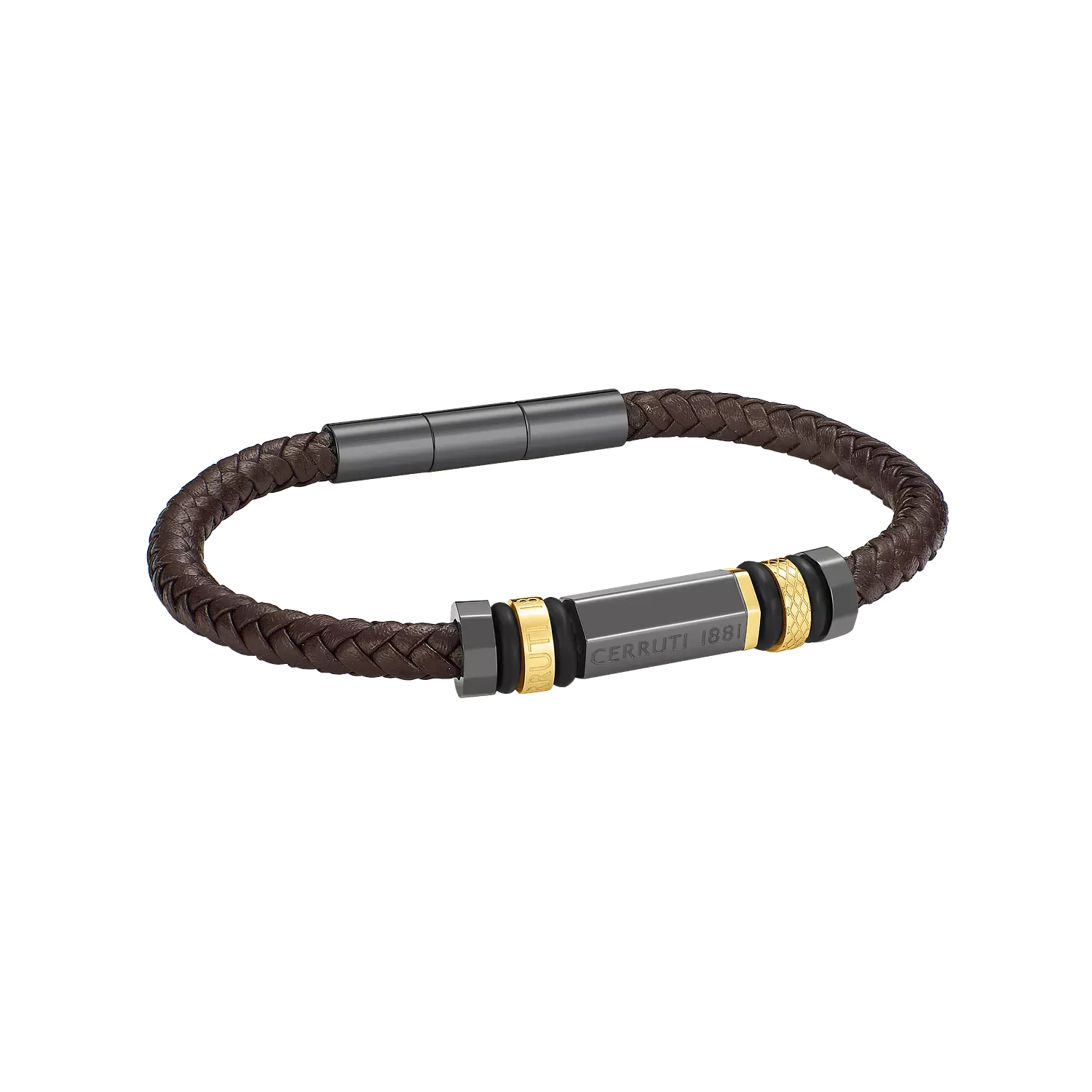 CERRUTI Narciso IP Gun Metal Stainless Steel With Braided Brown Leather Bracelet CIAGB0011903 For Men 2