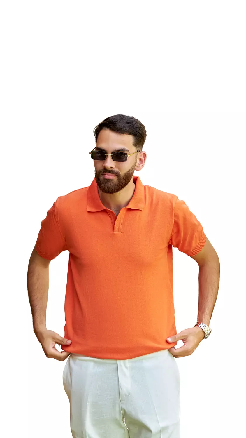 Men’s Classic Orange Textured Polo Shirt 2