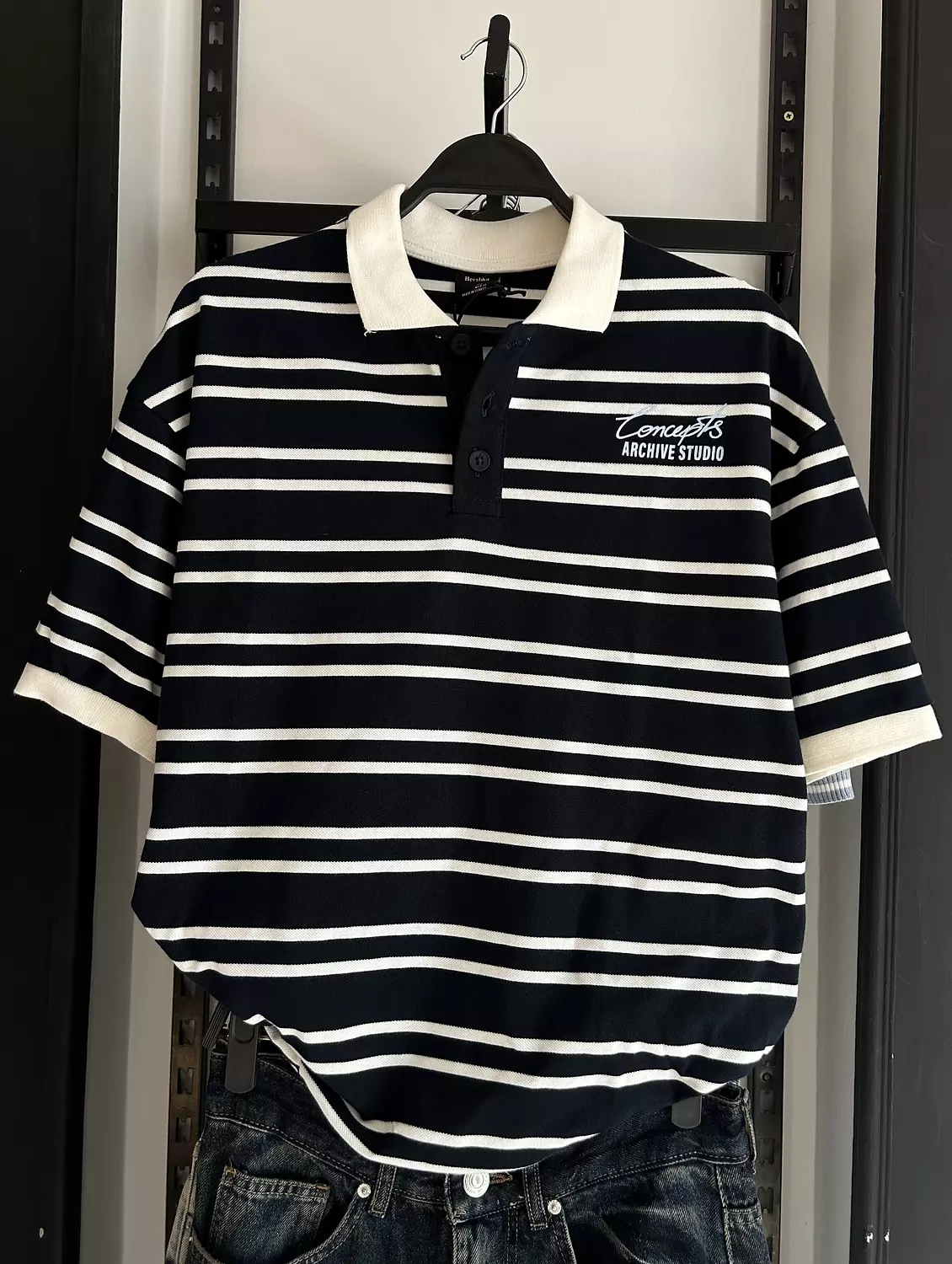 BERSHKA STRIPED GRAPHIC POLO SHIRT 6