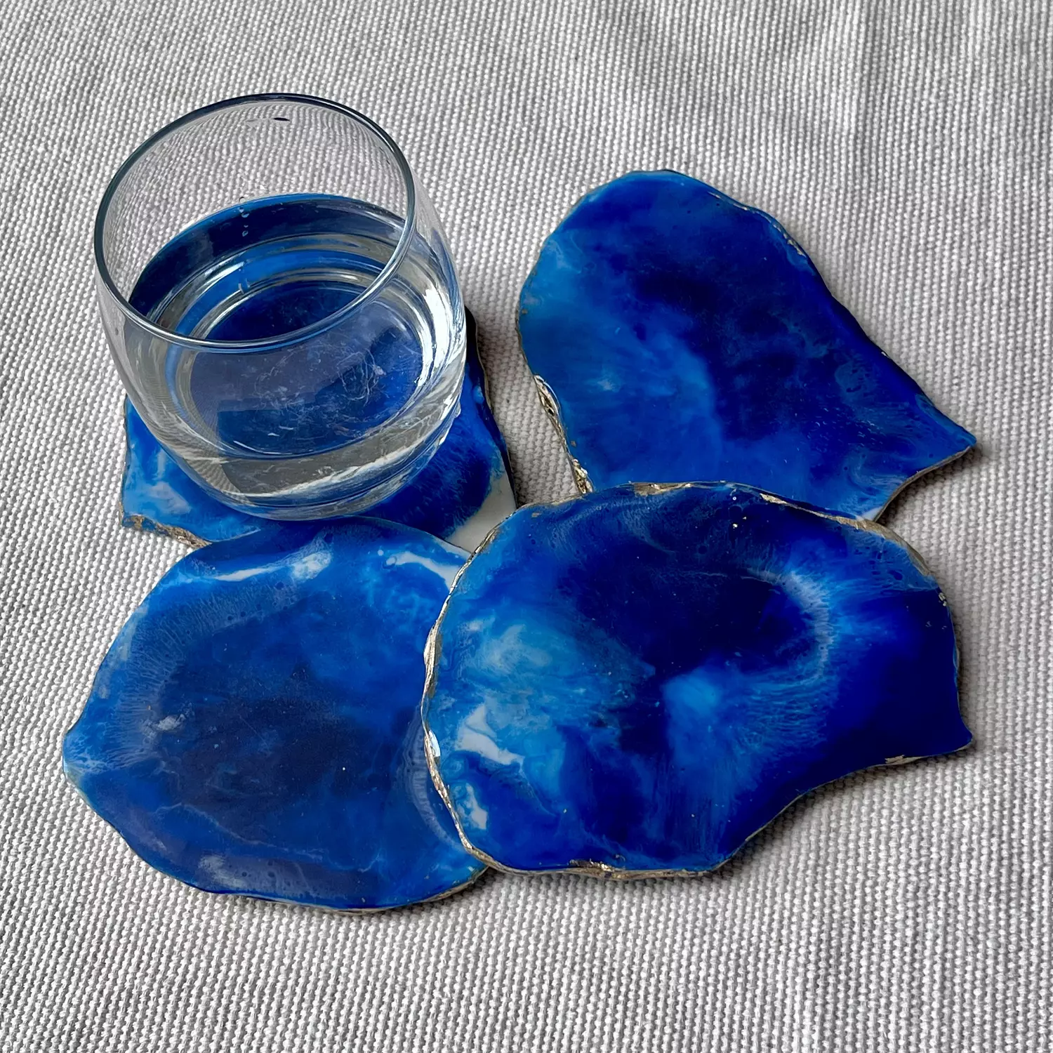 Blue Agate Coasters With Gold Edges image