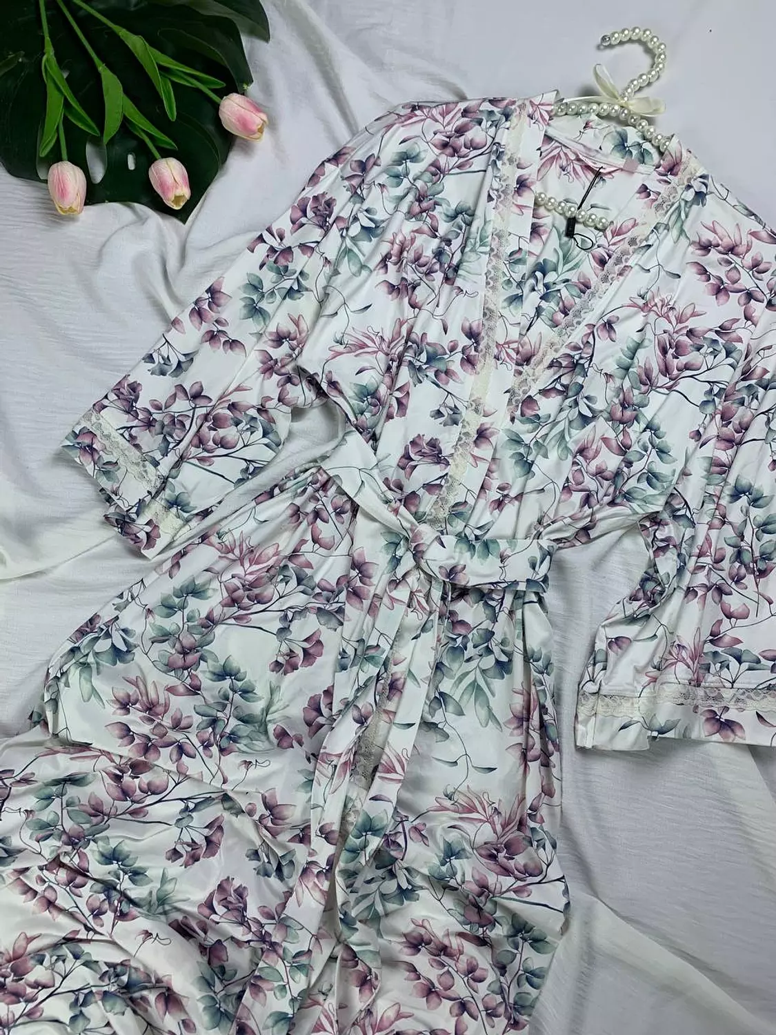 Floral jersey kimono robe from la vie en rose hover image