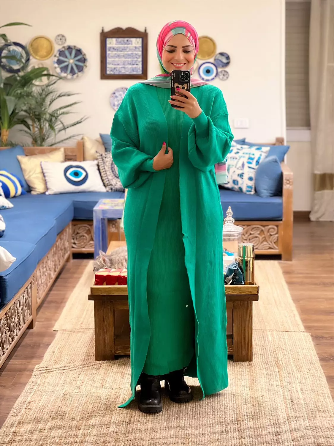 Knitted High-cool Plain Basic Dress - Royal Green image