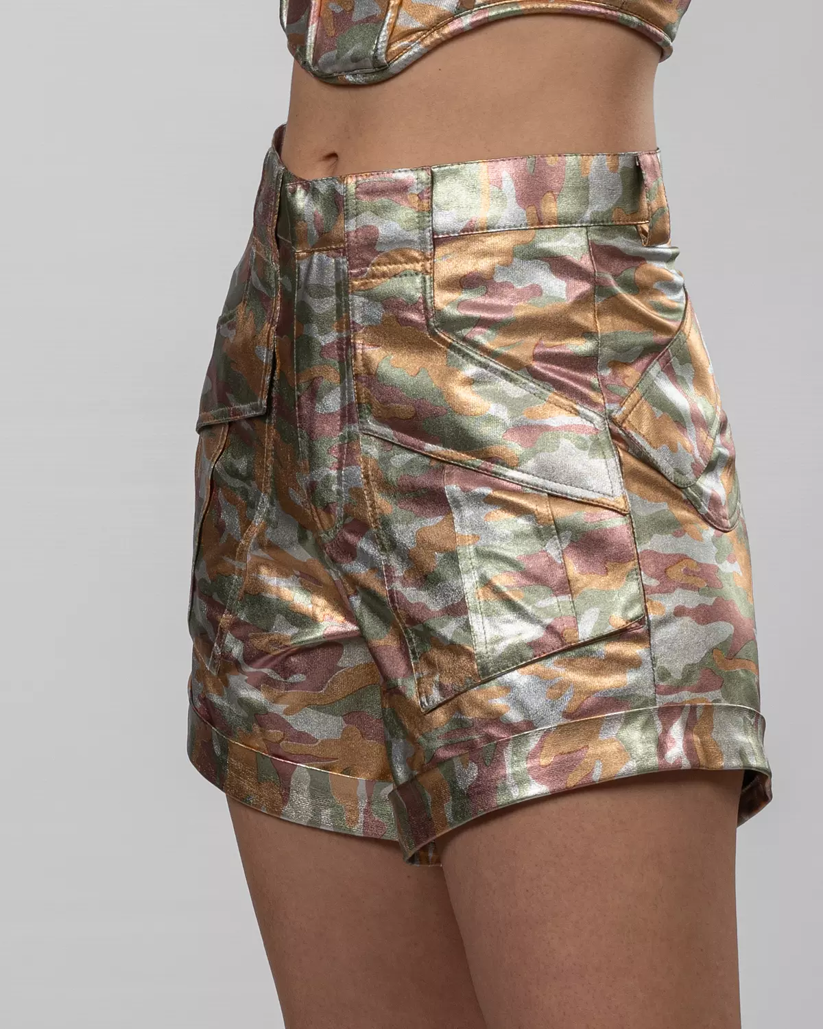 Metallic Multicolor High-Waist Shorts hover image