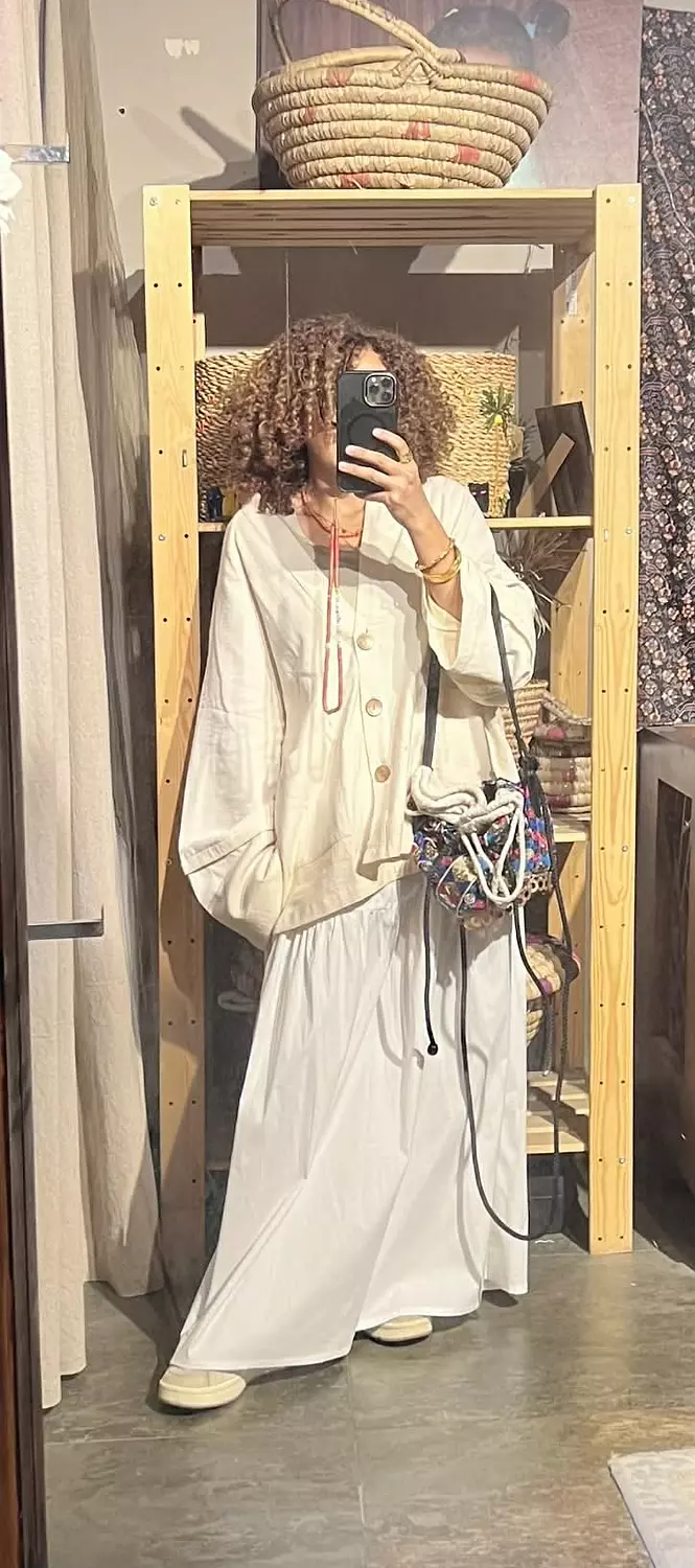 Boho linen free size off white suit hover image