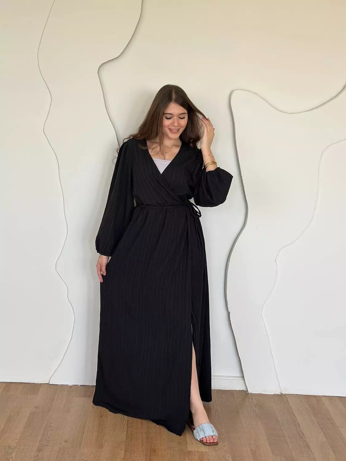 Crinkled Wrap Maxi Dress with Front Slit 14