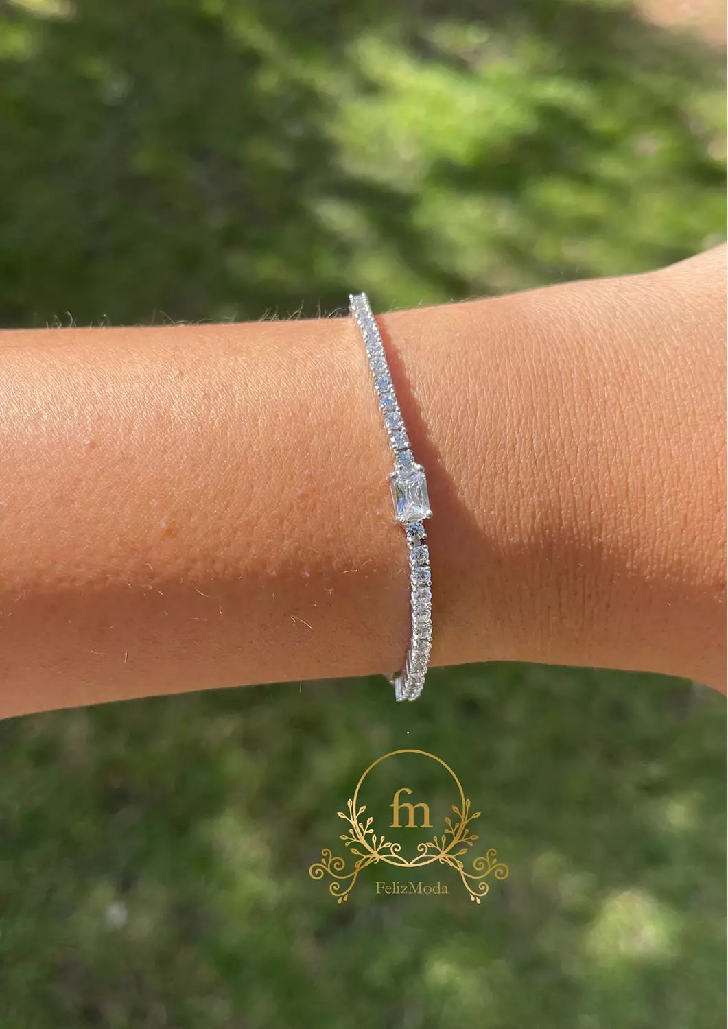 Square zircon stone silver tennis bracelet  image