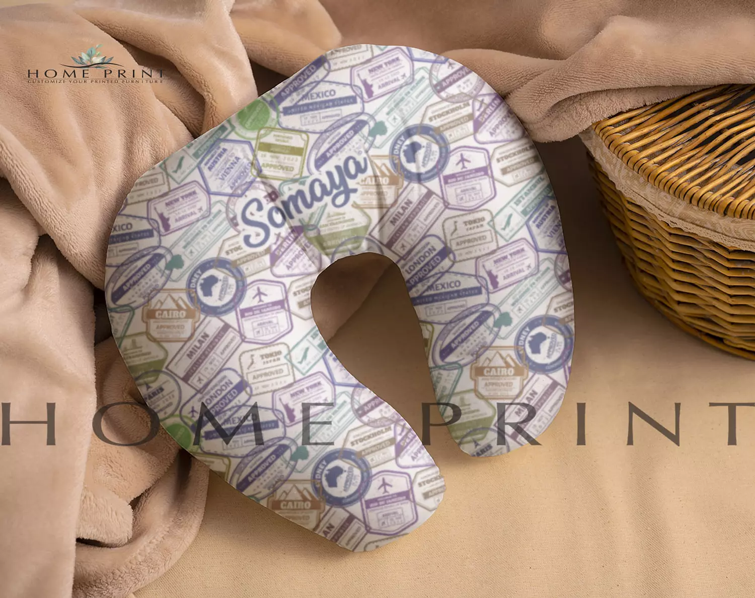 Velvet Neck Pillow - Stamps Design - Multi Shape image