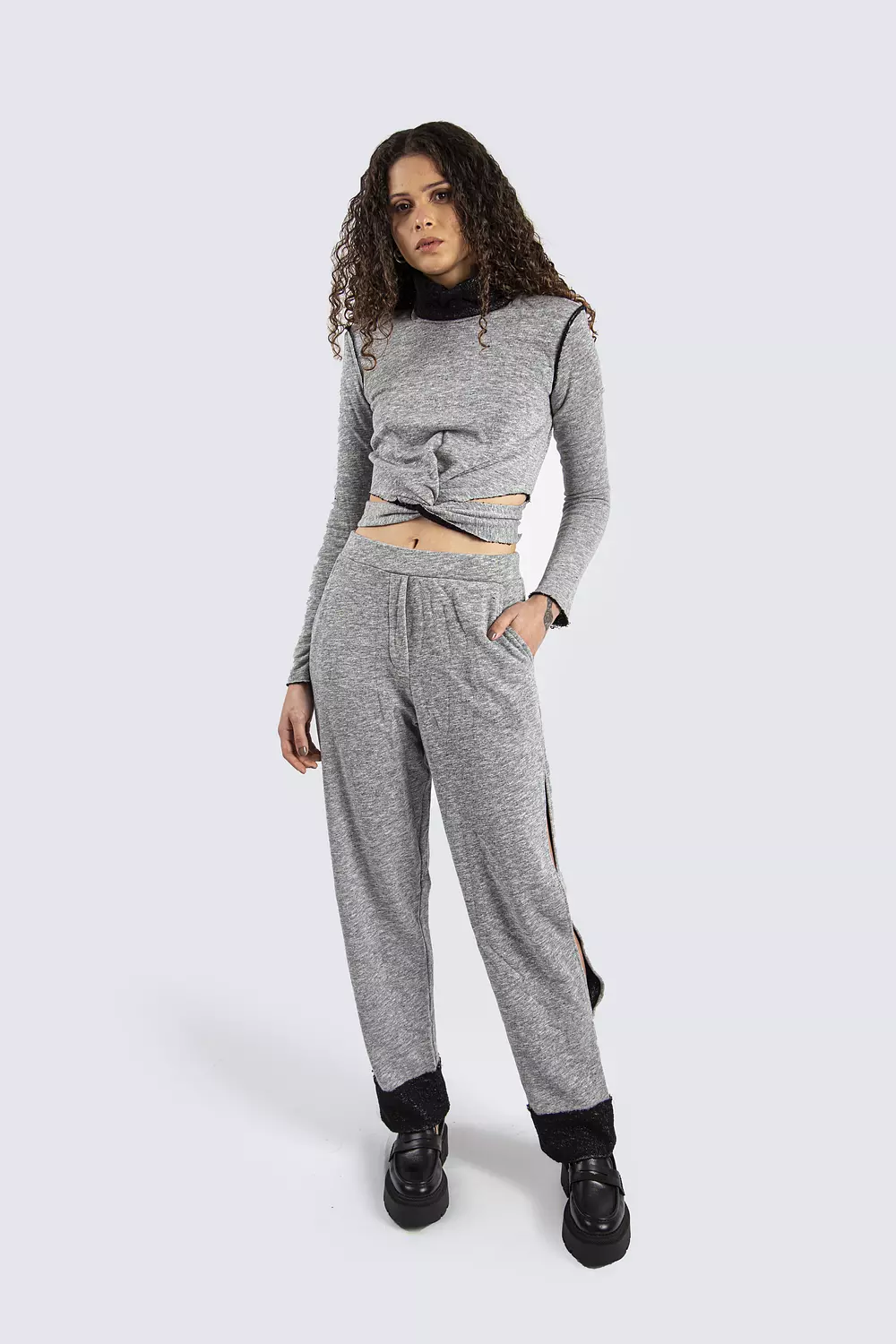 Grey Slit Pants and Backless Top Set image