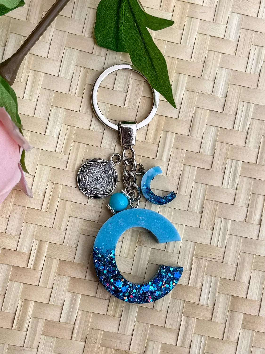 Resin Letters Keychain ( Glitter Blue ) "By Order" 3