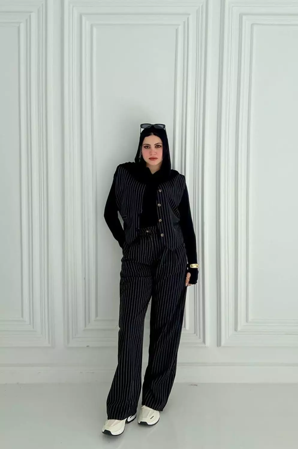 Pinstripe Suit | Sleeveless Vest & Wide-Leg Pants 2
