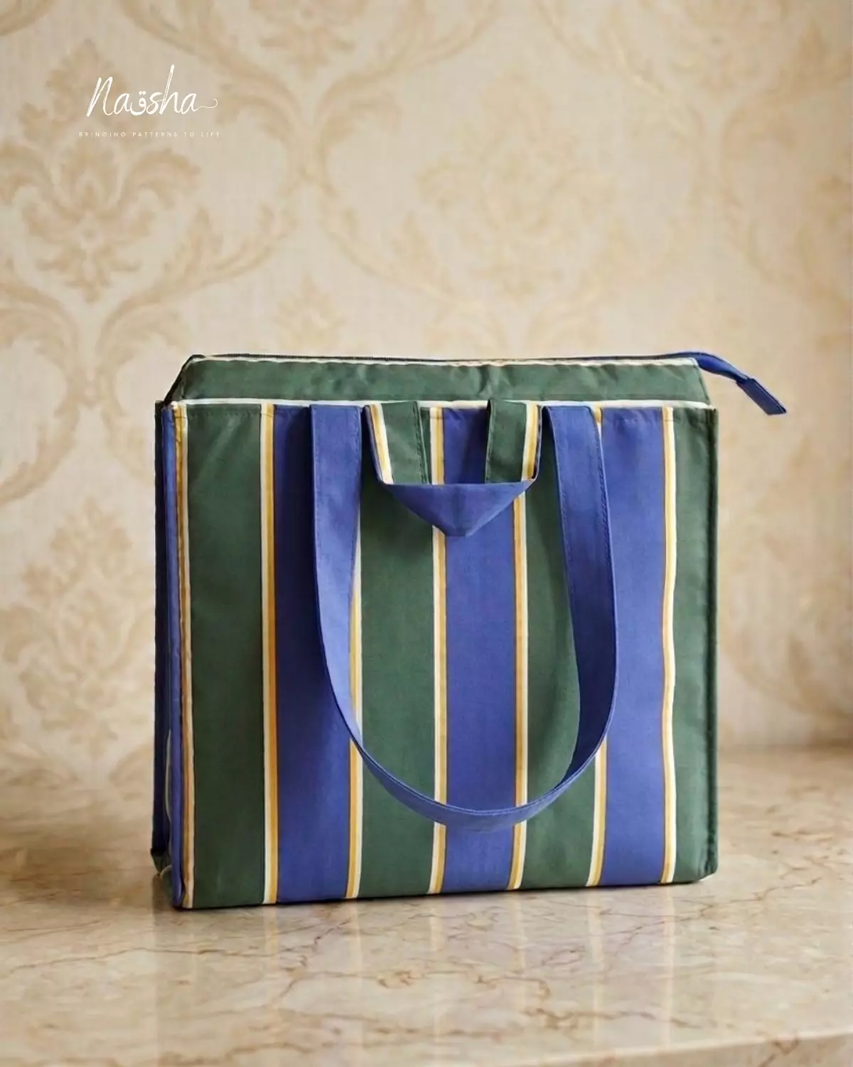 The Green Blue Yellow Waterproof Striped Tote image