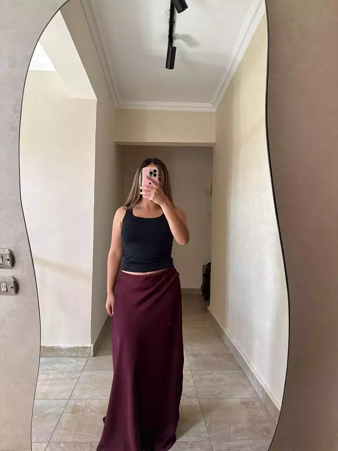 Long Satin Skirt Burgundy 3