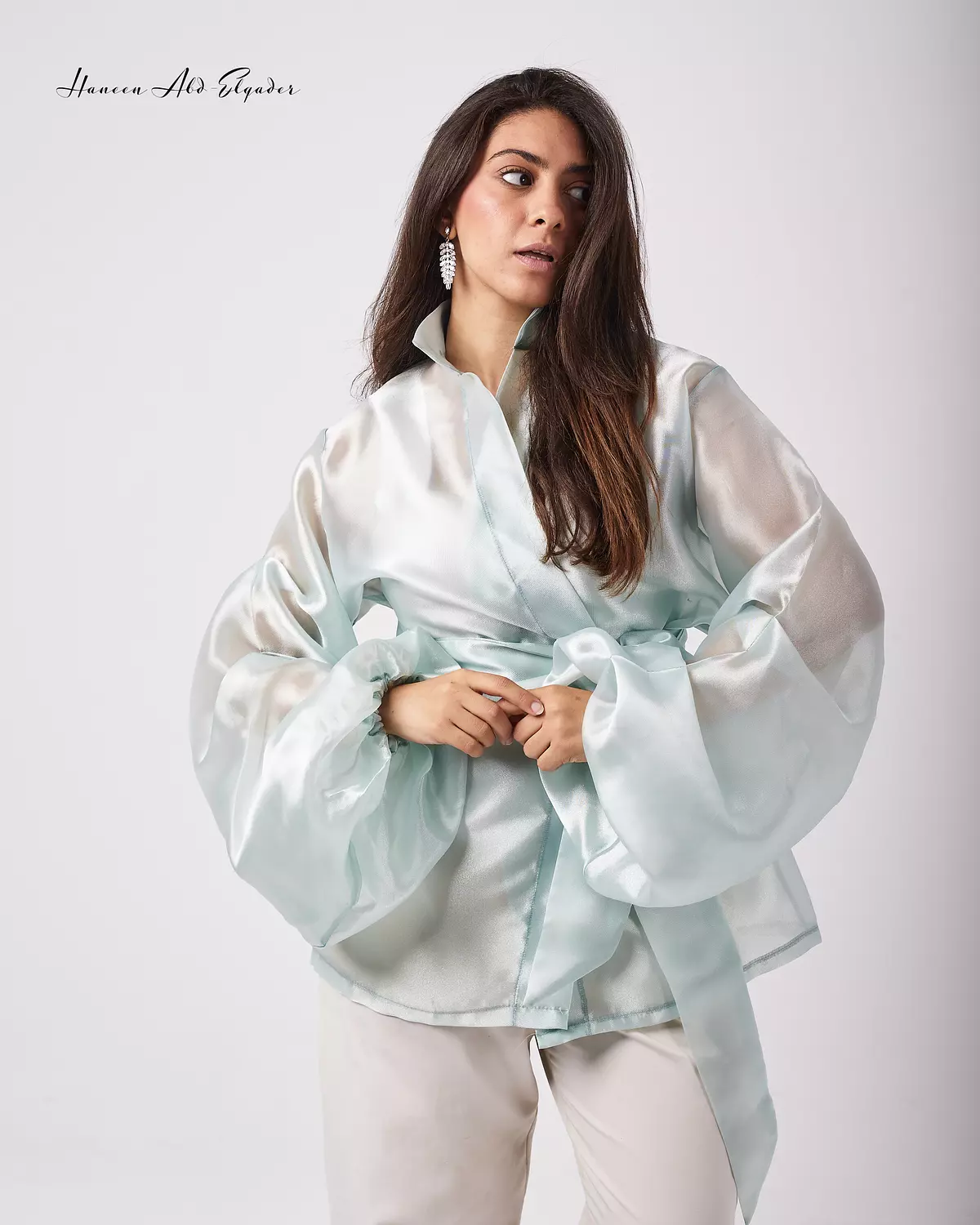 Mint green organza blouse  image