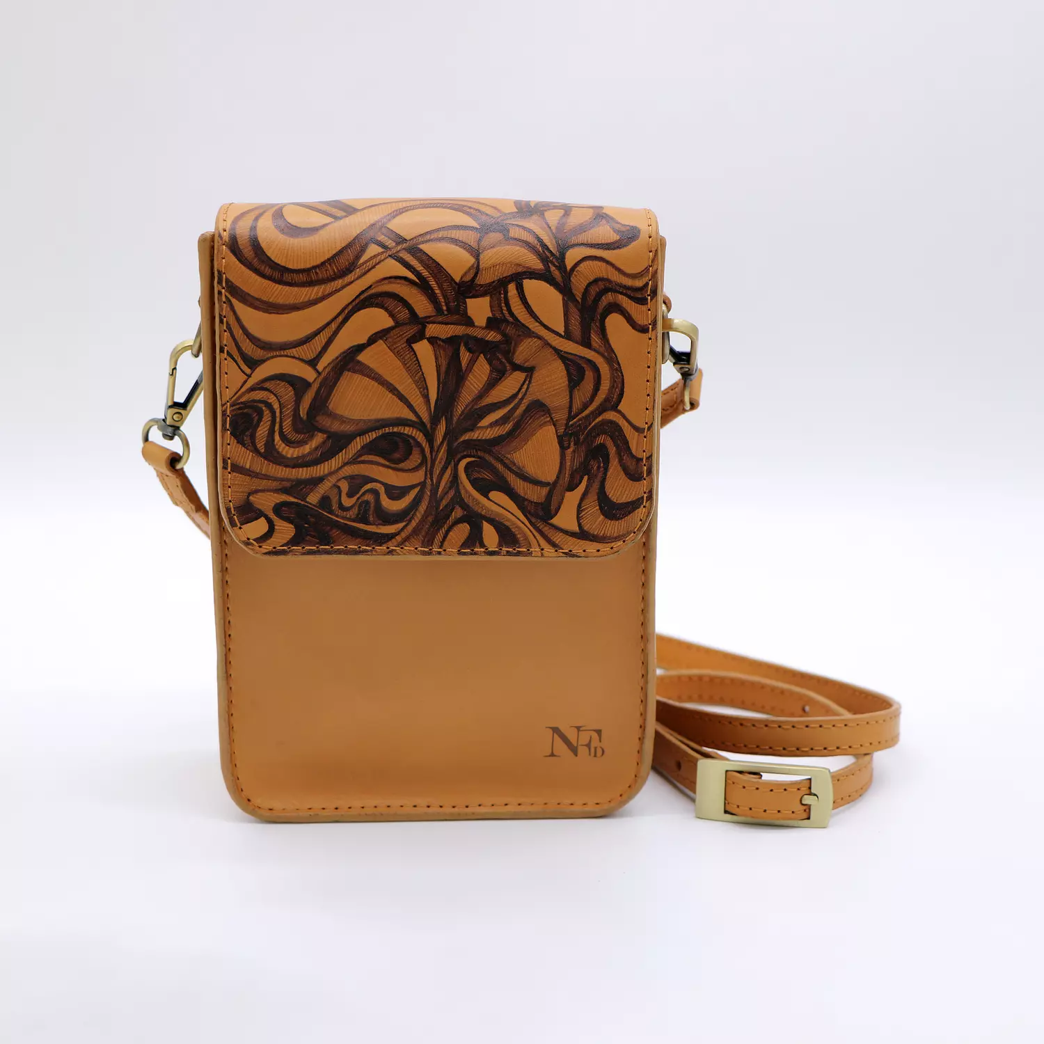 Hand Drawing genuine leather bag. image