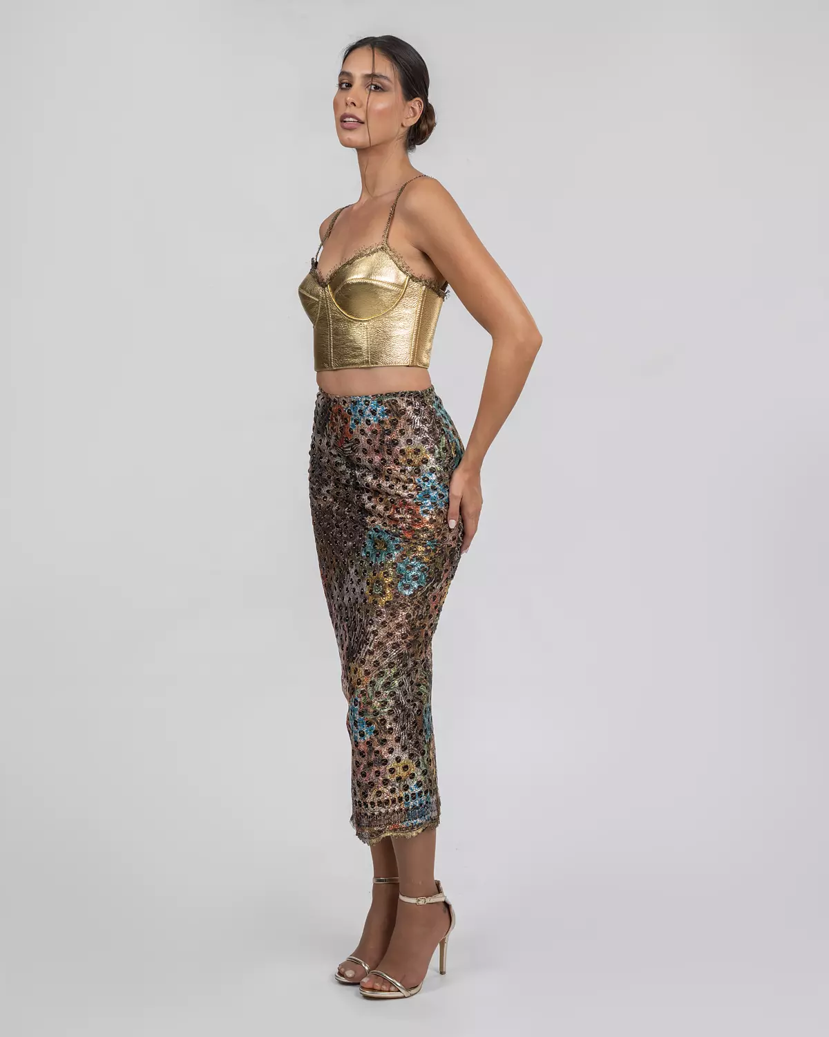 Gold Leather Corset & French Lace Skirt 2