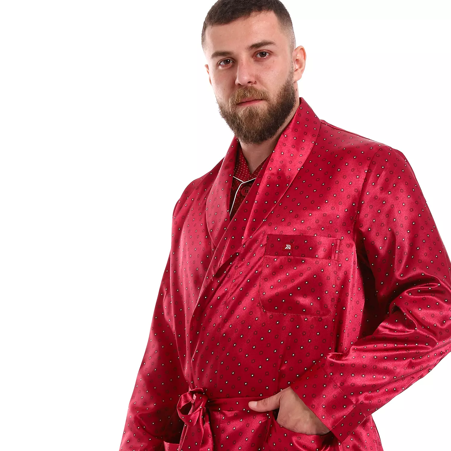 Men Satin Robe Red Dot - Maroon | ShortoEg