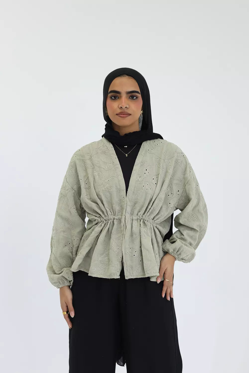 Olive flowered stomach cardigan image