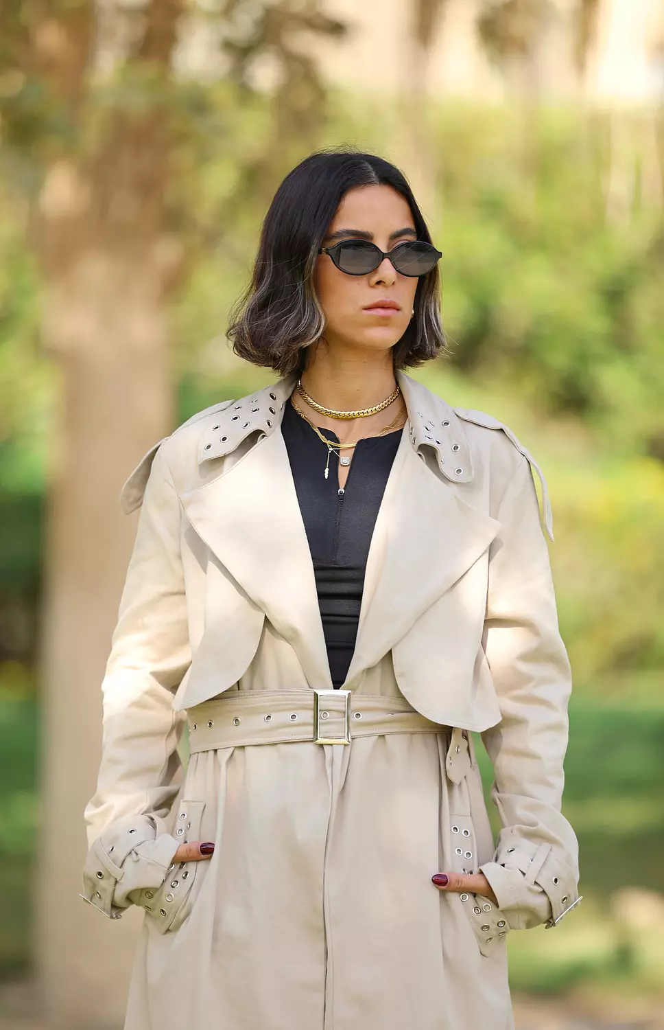 Studded beige trench coat  hover image