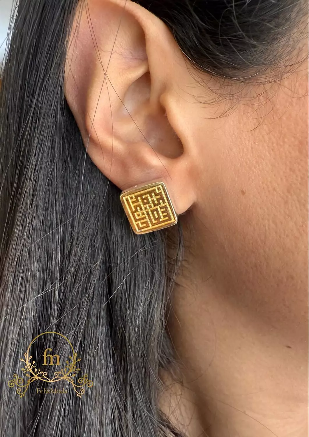 سعادتك بقلبك Silver earrings gold plated image
