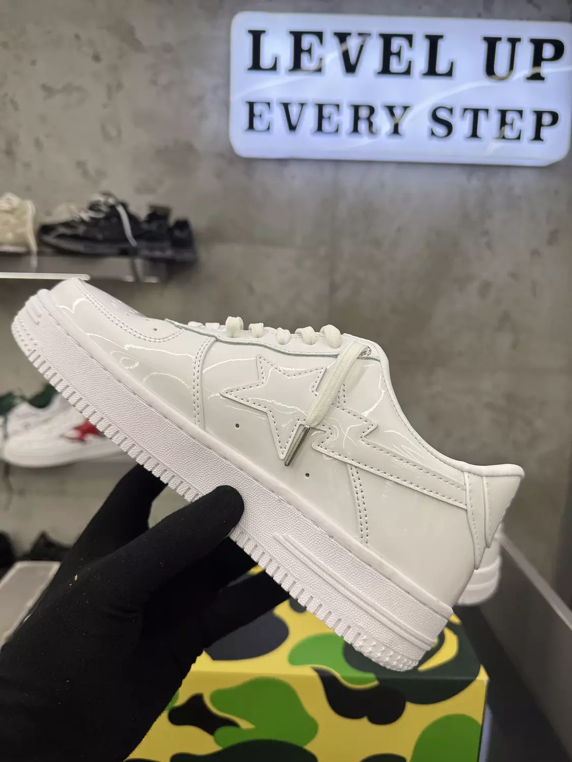 A Bathing Ape BAPE STA Low in white patent leather 8