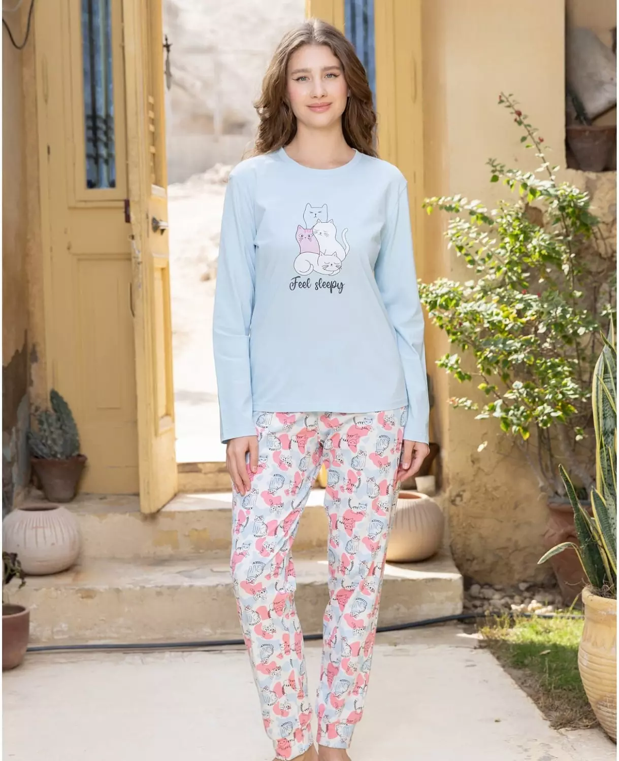 Cat Print Pajama Set image