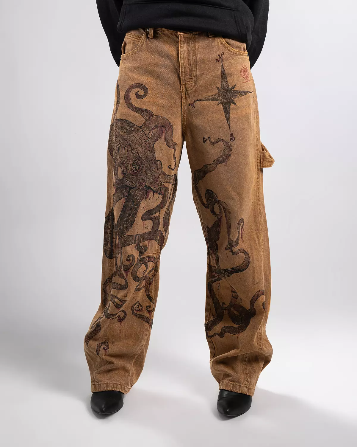 “ Giant octopus “ 1of 1 hand-printed & painted denim pants  image