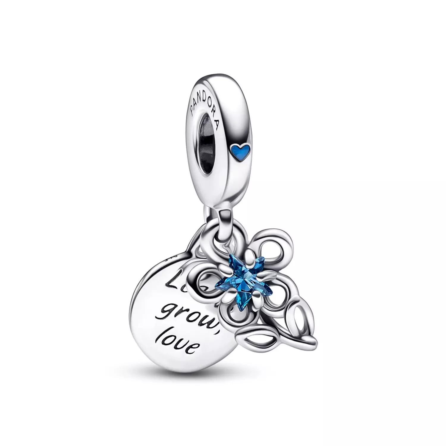 Outline flower sterling silver double dangle with london blue crystal and blue enamel